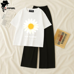 Women Summer Casual Two Piece Sets Printed T-Shirt And Straight Pants Outfits