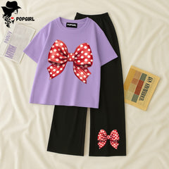 Women Summer Casual Two Piece Sets Printed T-Shirt And Straight Pants Outfits