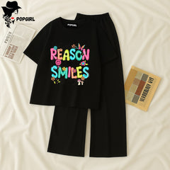 Women Summer Casual Two Piece Sets Printed T-Shirt And Straight Pants Outfits