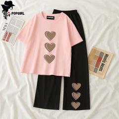 Women Summer Casual Two Piece Sets Printed T-Shirt And Straight Pants Outfits