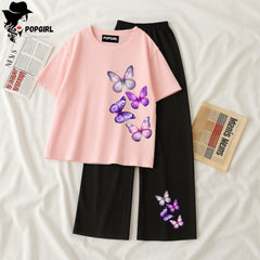 Women Summer Casual Two Piece Sets Printed T-Shirt And Straight Pants Outfits