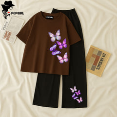 Women Summer Casual Two Piece Sets Printed T-Shirt And Straight Pants Outfits