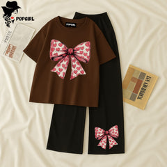 Women Summer Casual Two Piece Sets Printed T-Shirt And Straight Pants Outfits