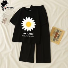 Women Summer Casual Two Piece Sets Printed T-Shirt And Straight Pants Outfits