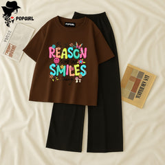 Women Summer Casual Two Piece Sets Printed T-Shirt And Straight Pants Outfits