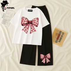 Women Summer Casual Two Piece Sets Printed T-Shirt And Straight Pants Outfits