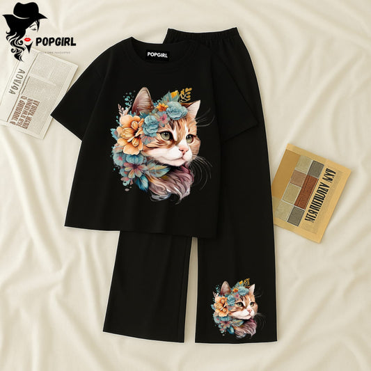 (Copy) Women Summer Casual Two Piece Sets Printed T-Shirt And Straight Pants Outfits