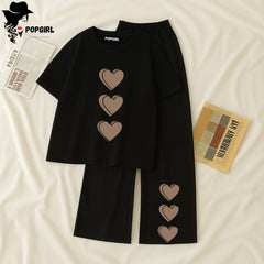 Women Summer Casual Two Piece Sets Printed T-Shirt And Straight Pants Outfits