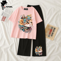 (Copy) Women Summer Casual Two Piece Sets Printed T-Shirt And Straight Pants Outfits