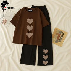 Women Summer Casual Two Piece Sets Printed T-Shirt And Straight Pants Outfits