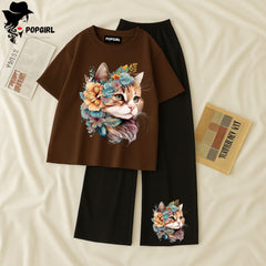 (Copy) Women Summer Casual Two Piece Sets Printed T-Shirt And Straight Pants Outfits