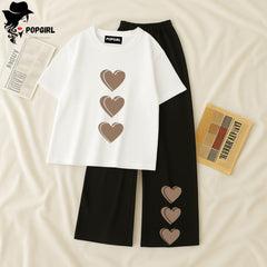Women Summer Casual Two Piece Sets Printed T-Shirt And Straight Pants Outfits