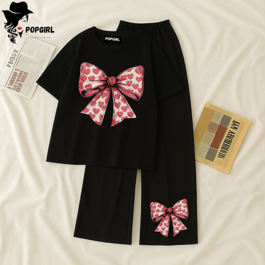 Women Summer Casual Two Piece Sets Printed T-Shirt And Straight Pants Outfits
