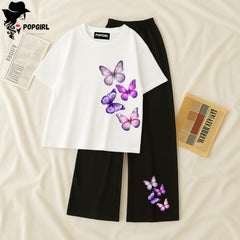 Women Summer Casual Two Piece Sets Printed T-Shirt And Straight Pants Outfits