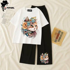 (Copy) Women Summer Casual Two Piece Sets Printed T-Shirt And Straight Pants Outfits