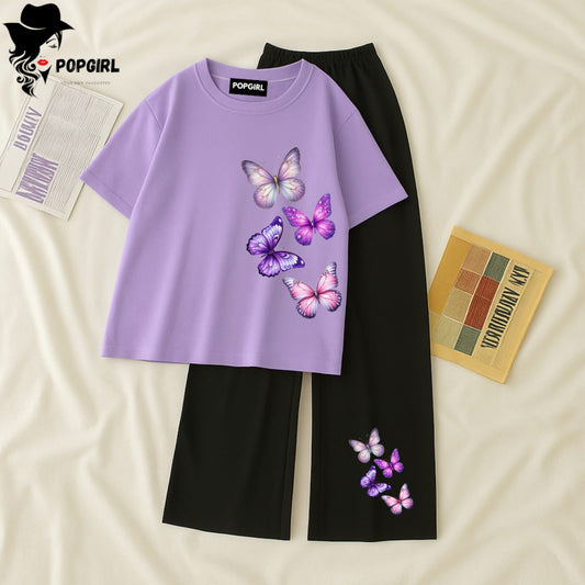 Women Summer Casual Two Piece Sets Printed T-Shirt And Straight Pants Outfits
