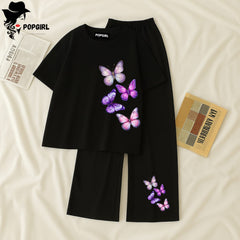 Women Summer Casual Two Piece Sets Printed T-Shirt And Straight Pants Outfits