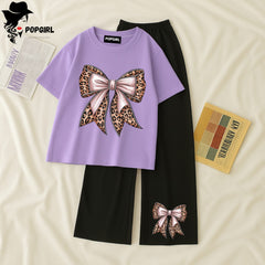 Women Summer Casual Two Piece Sets Printed T-Shirt And Straight Pants Outfits
