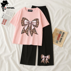 Women Summer Casual Two Piece Sets Printed T-Shirt And Straight Pants Outfits