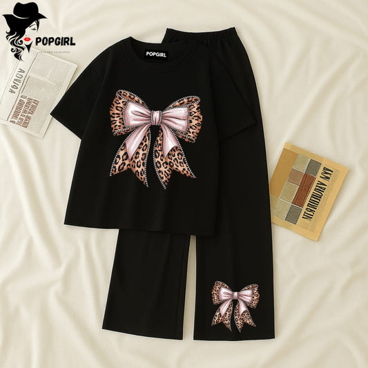 Women Summer Casual Two Piece Sets Printed T-Shirt And Straight Pants Outfits