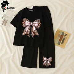 Women Summer Casual Two Piece Sets Printed T-Shirt And Straight Pants Outfits