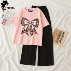 Women Summer Casual Two Piece Sets Printed T-Shirt And Straight Pants Outfits