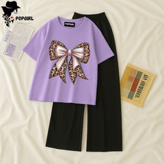 Women Summer Casual Two Piece Sets Printed T-Shirt And Straight Pants Outfits