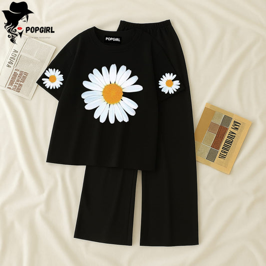 Women Summer Casual Two Piece Sets Printed T-Shirt And Straight Pants Outfits