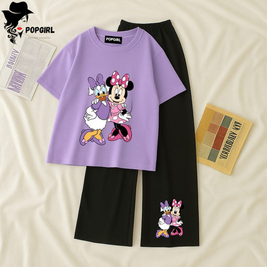 Women Summer Casual Two Piece Sets Printed T-Shirt And Straight Pants Outfits