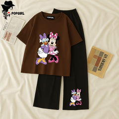 Women Summer Casual Two Piece Sets Printed T-Shirt And Straight Pants Outfits