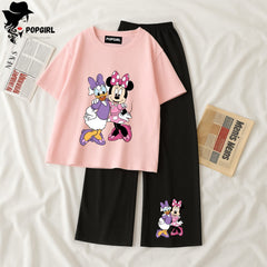 Women Summer Casual Two Piece Sets Printed T-Shirt And Straight Pants Outfits