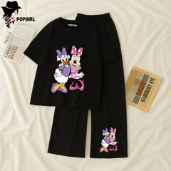 Women Summer Casual Two Piece Sets Printed T-Shirt And Straight Pants Outfits