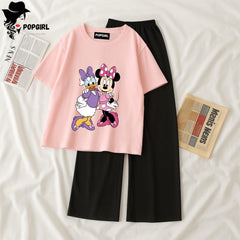 Women Summer Casual Two Piece Sets Printed T-Shirt And Straight Pants Outfits