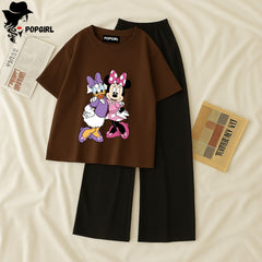 Women Summer Casual Two Piece Sets Printed T-Shirt And Straight Pants Outfits