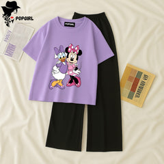 Women Summer Casual Two Piece Sets Printed T-Shirt And Straight Pants Outfits