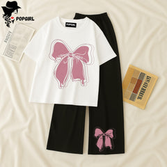 Women Summer Casual Two Piece Sets Printed T-Shirt And Straight Pants Outfits