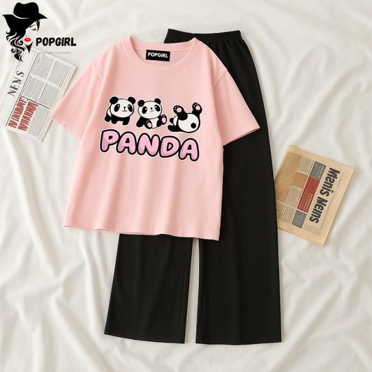 Women Summer Casual Two Piece Sets Printed T-Shirt And Straight Pants Outfits