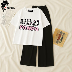 Women Summer Casual Two Piece Sets Printed T-Shirt And Straight Pants Outfits