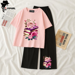 Women Summer Casual Two Piece Sets Printed T-Shirt And Straight Pants Outfits