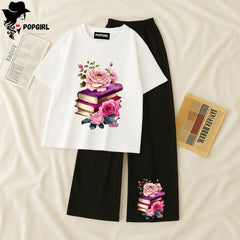 Women Summer Casual Two Piece Sets Printed T-Shirt And Straight Pants Outfits