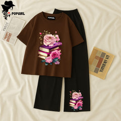 Women Summer Casual Two Piece Sets Printed T-Shirt And Straight Pants Outfits
