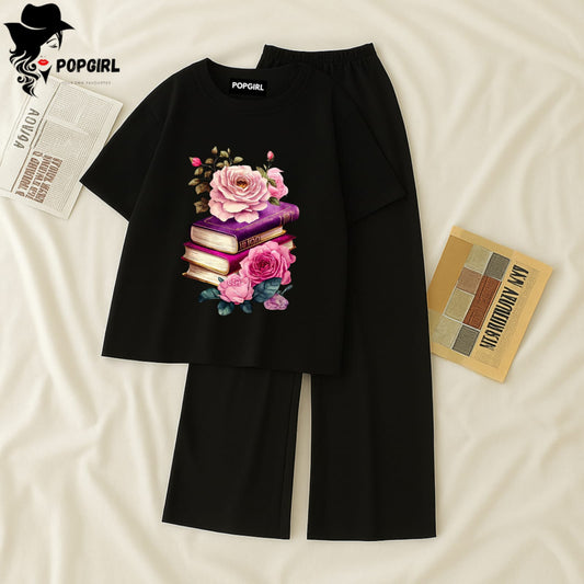 Women Summer Casual Two Piece Sets Printed T-Shirt And Straight Pants Outfits