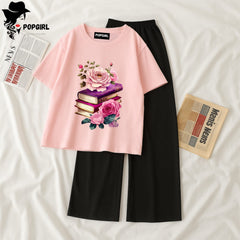 Women Summer Casual Two Piece Sets Printed T-Shirt And Straight Pants Outfits