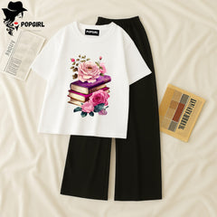 Women Summer Casual Two Piece Sets Printed T-Shirt And Straight Pants Outfits