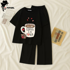 Women Summer Casual Two Piece Sets Printed T-Shirt And Straight Pants Outfits