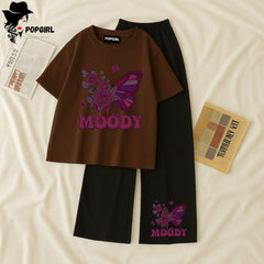 Women Summer Casual Two Piece Sets Printed T-Shirt And Straight Pants Outfits