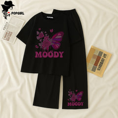 Women Summer Casual Two Piece Sets Printed T-Shirt And Straight Pants Outfits