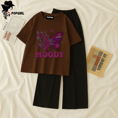 Women Summer Casual Two Piece Sets Printed T-Shirt And Straight Pants Outfits