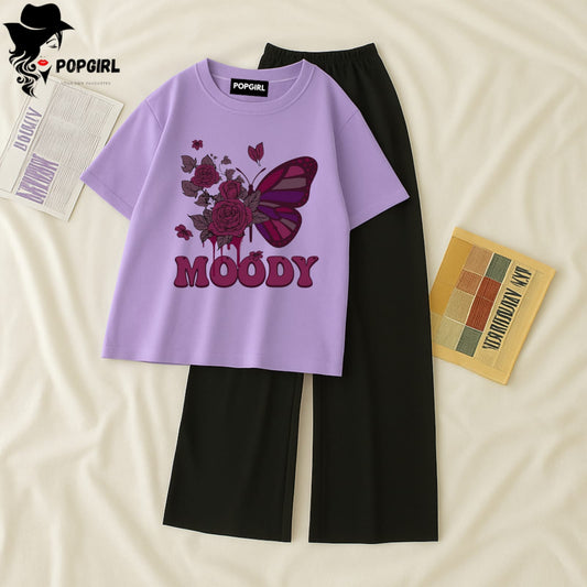 Women Summer Casual Two Piece Sets Printed T-Shirt And Straight Pants Outfits