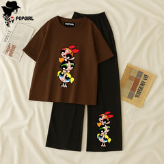 Women Summer Casual Two Piece Sets Printed T-Shirt And Straight Pants Outfits